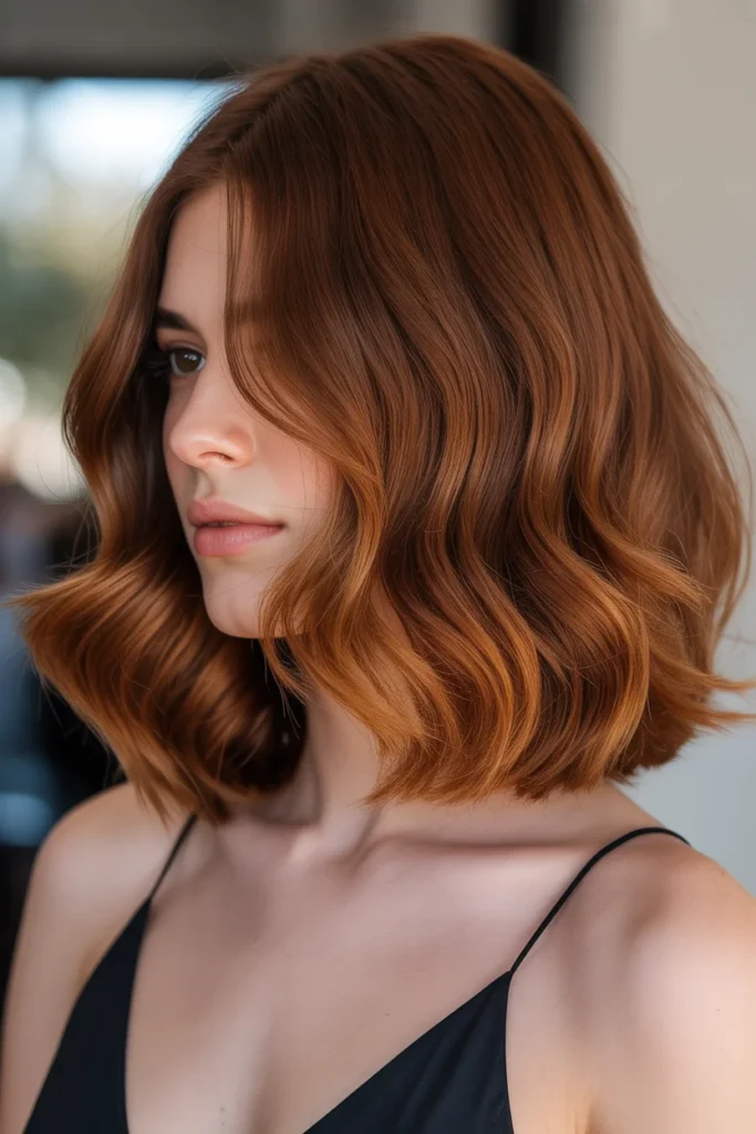 Cognac Brown Wavy Lob