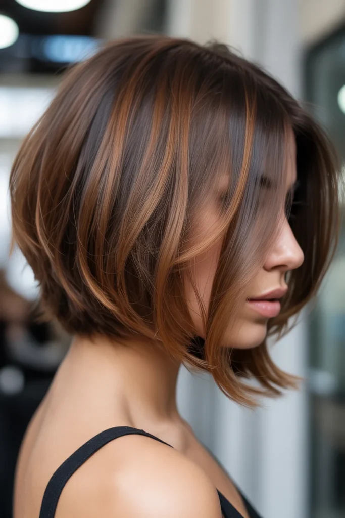Chestnut Balayage Textured Bob