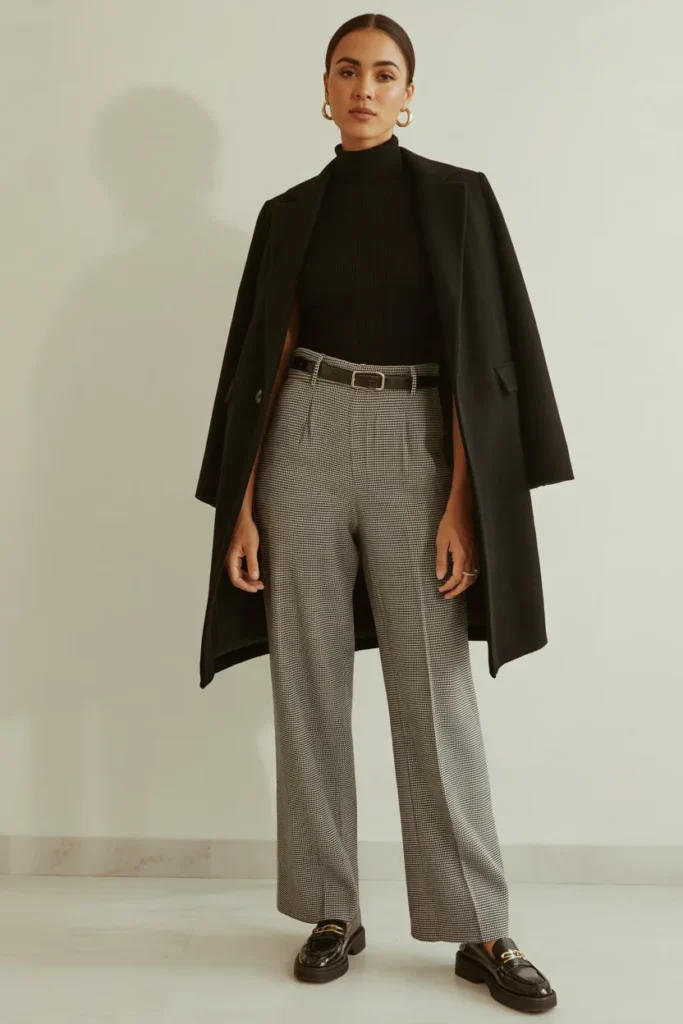 Black Turtleneck with Houndstooth Trousers