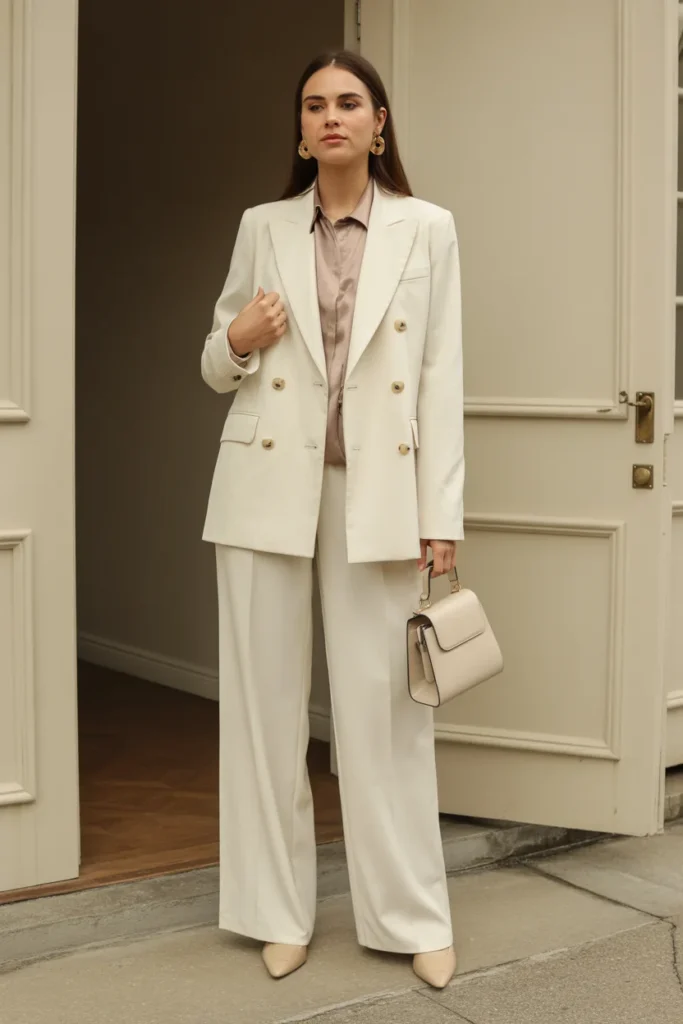 Ivory Suit with Champagne Blouse
