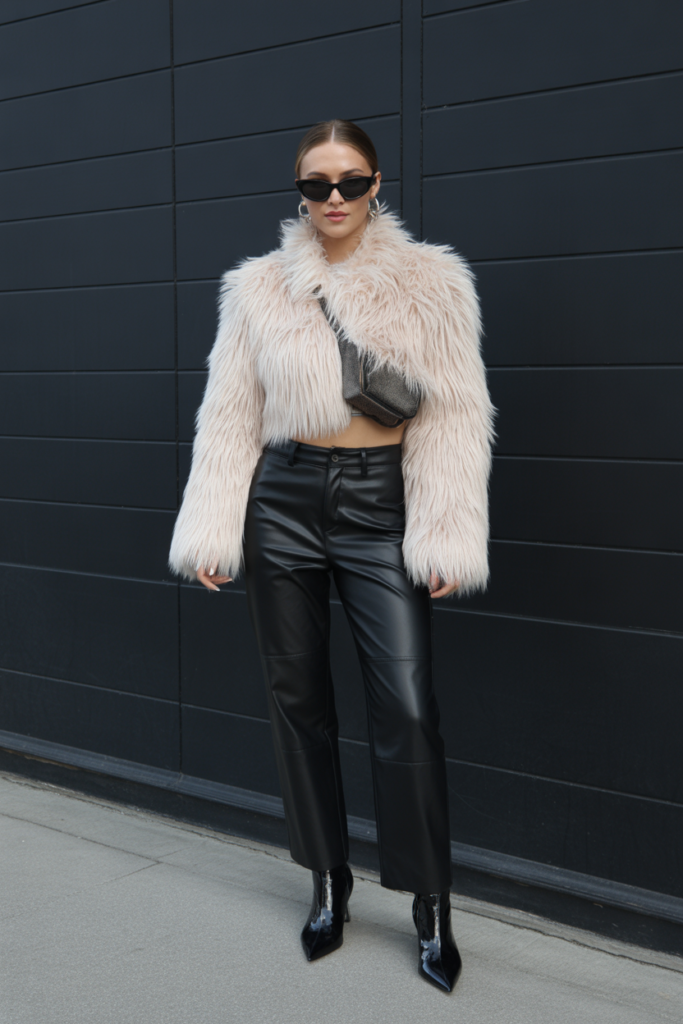 2. Faux Fur Jacket with Leather Pants