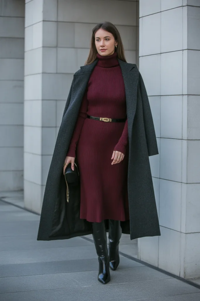 Turtleneck Sweater Dress with Knee-High Boots