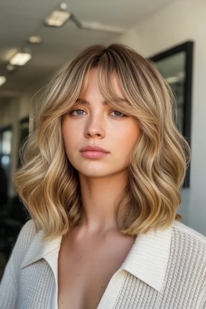 20. The Tousled Lob with Curtain Bangs The Tousled Lob with Curtain Bangs