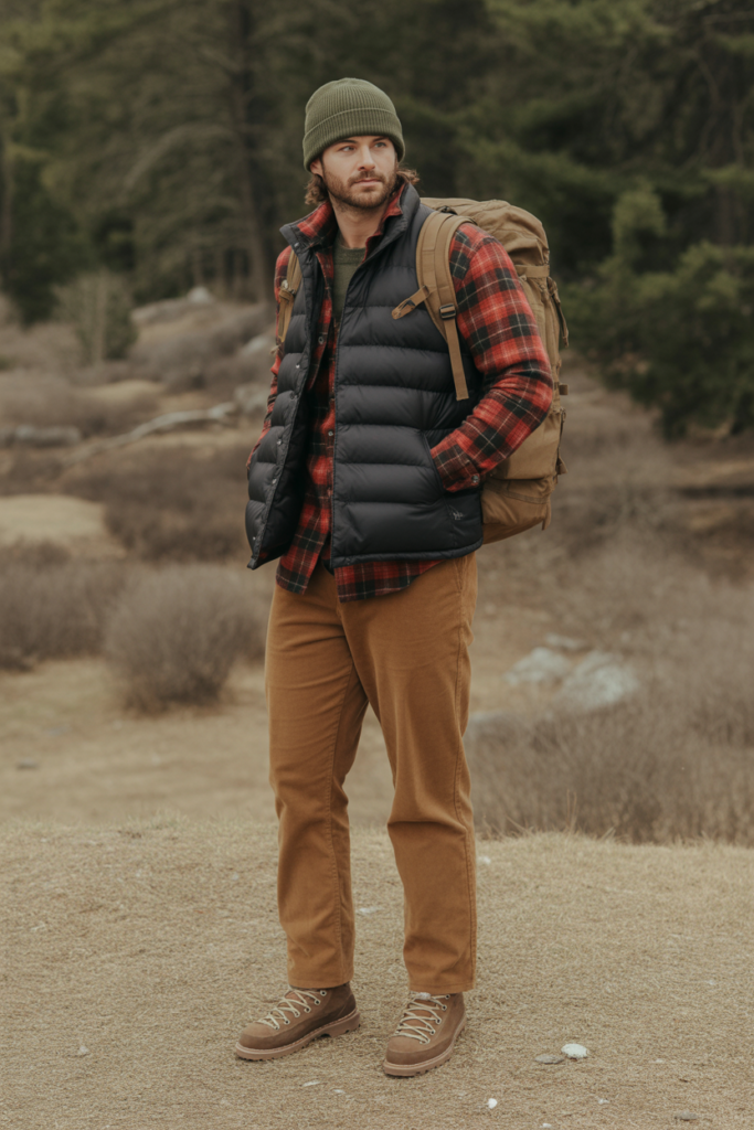 22. Down Vest with Flannel and Cords
