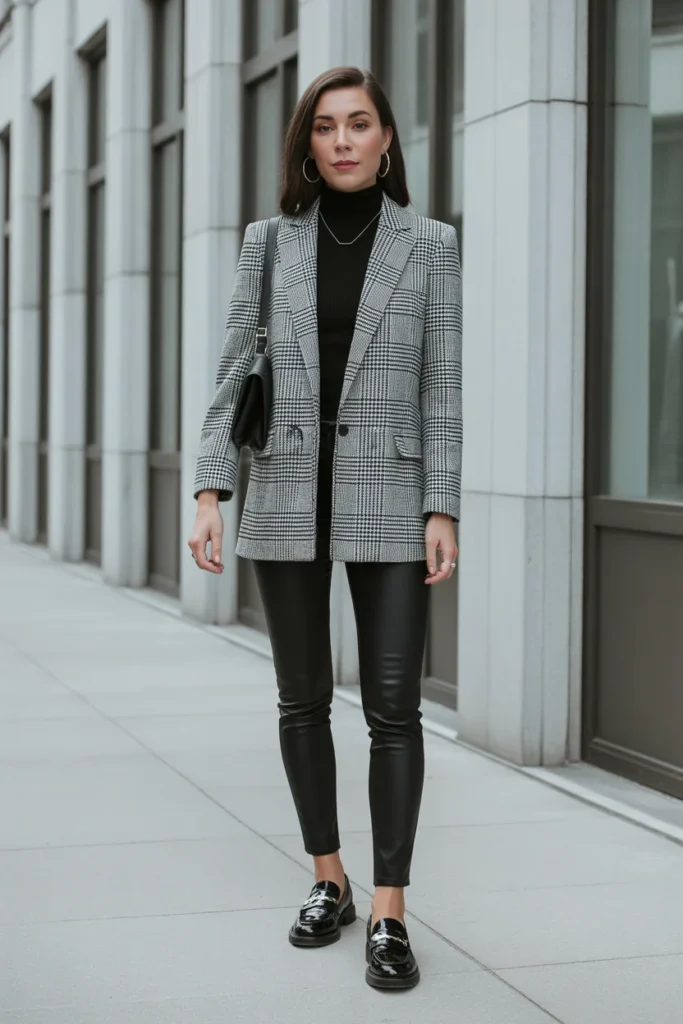Plaid Blazer with Black Skinny Pants