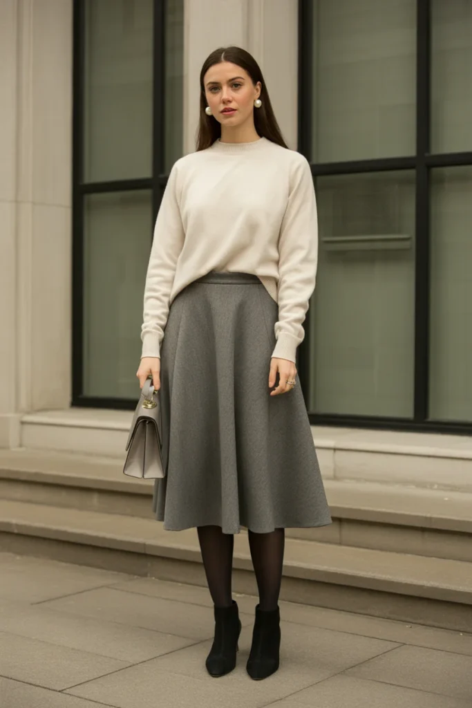 Wool Midi Skirt with Cashmere Sweater