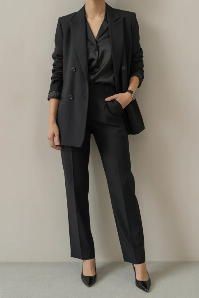  Monochrome All-Black Power Suit