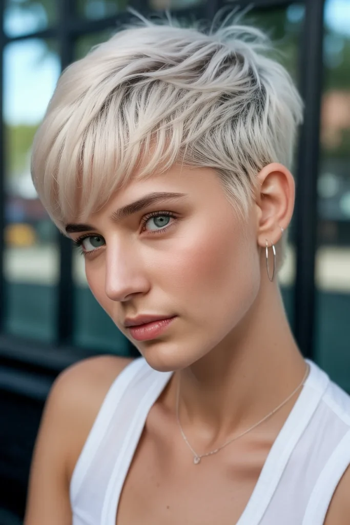 Ash Blonde Pixie with Razor Cut Texture