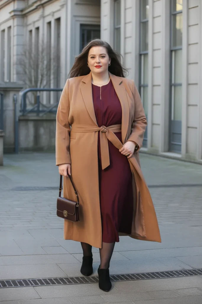 Belted Longline Coat with Midi Dress