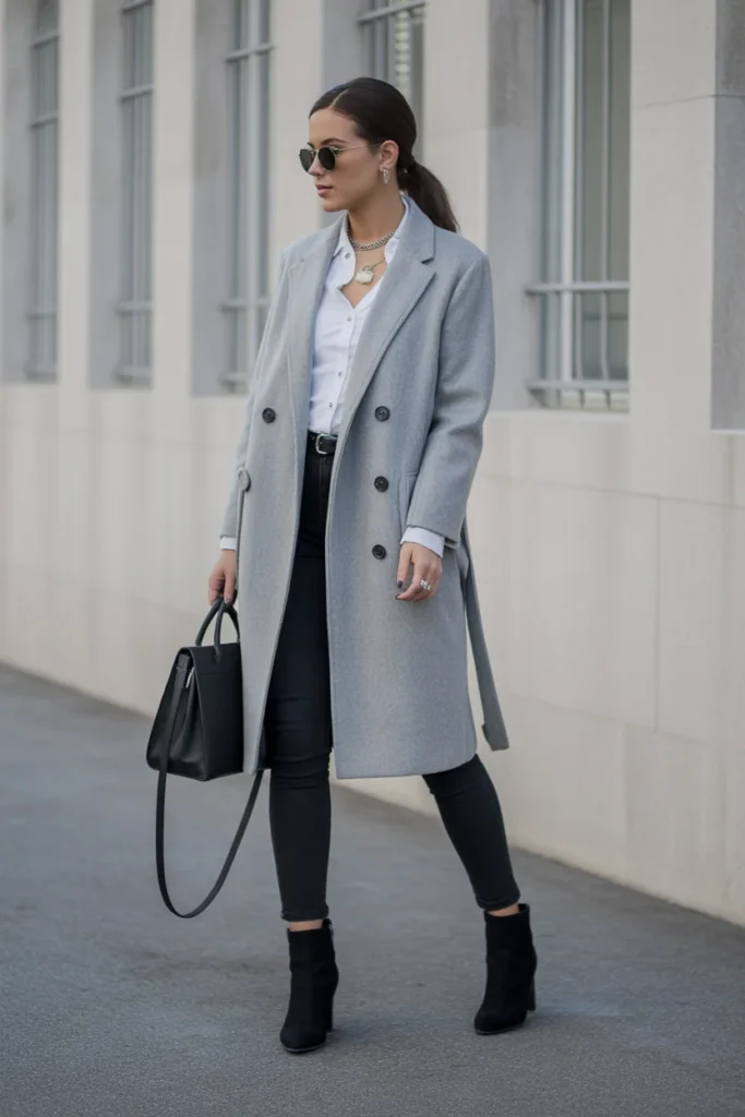 . Belted Wool Coat with Jeans