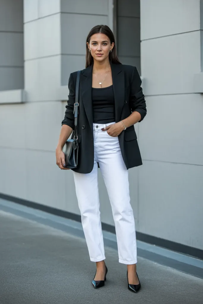 Black Blazer and White Jeans