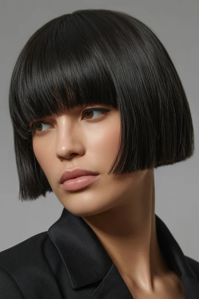 Blunt Cut with Thick Bangs