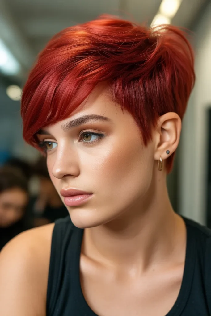 Bold Red Pixie with Choppy Layers