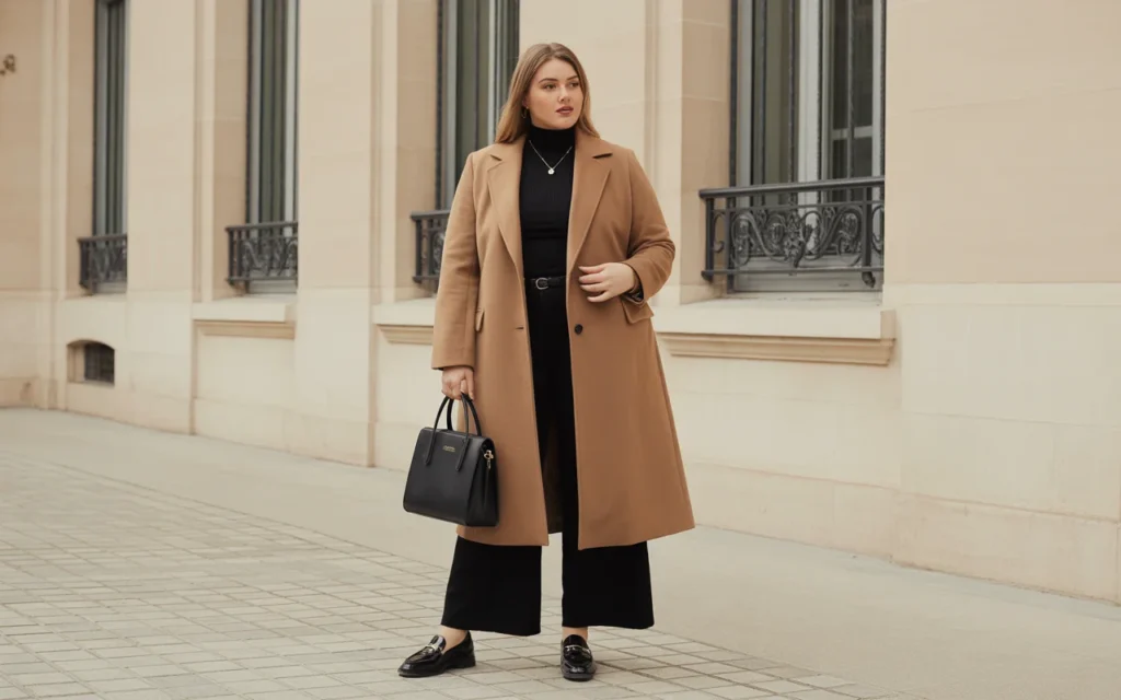 Camel Coat with Monochrome Layers