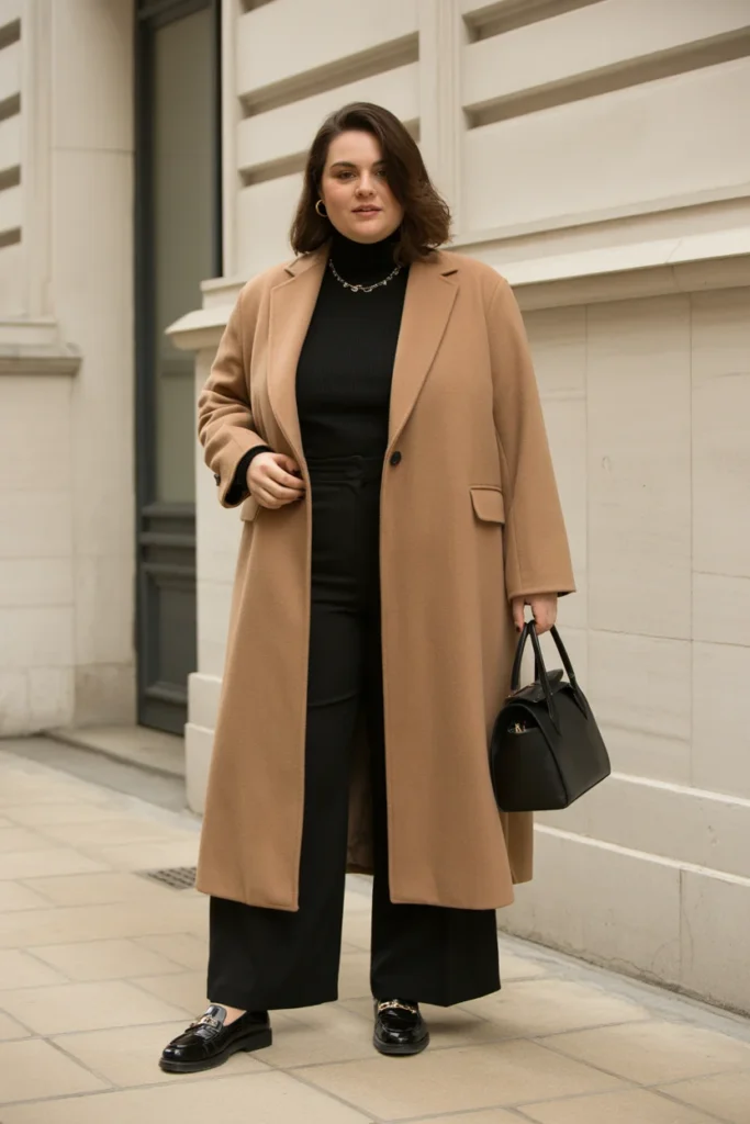 Camel Coat with Monochrome Layers