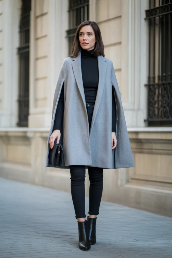 Cape Coat with Skinny Jeans