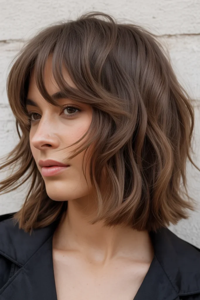 Choppy Shoulder-Length Cut with Curtain Bangs