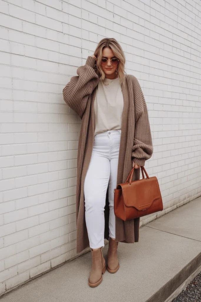 Chunky Cardigan with White Jeans