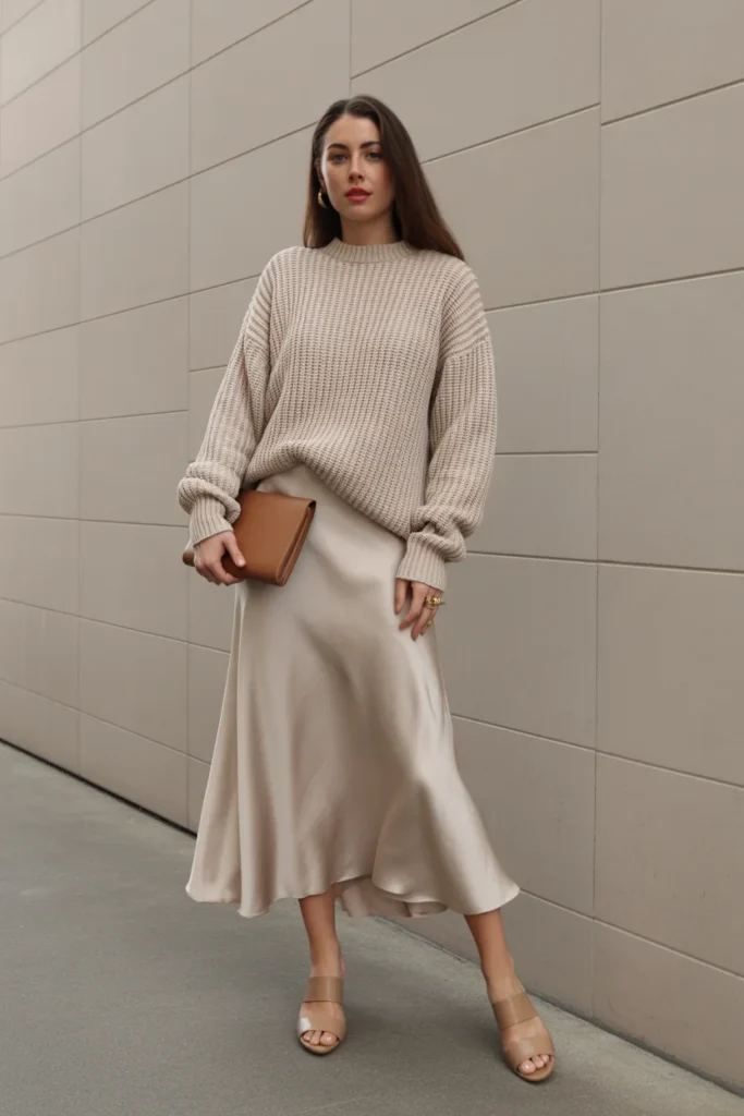 Chunky Knit and Silk Skirt