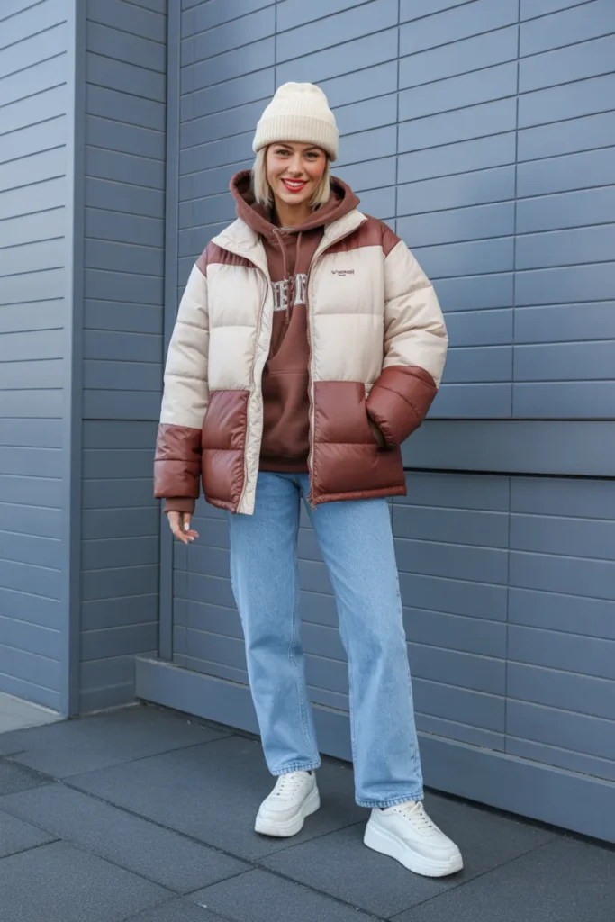 Color-Block Puffer Jacket Look