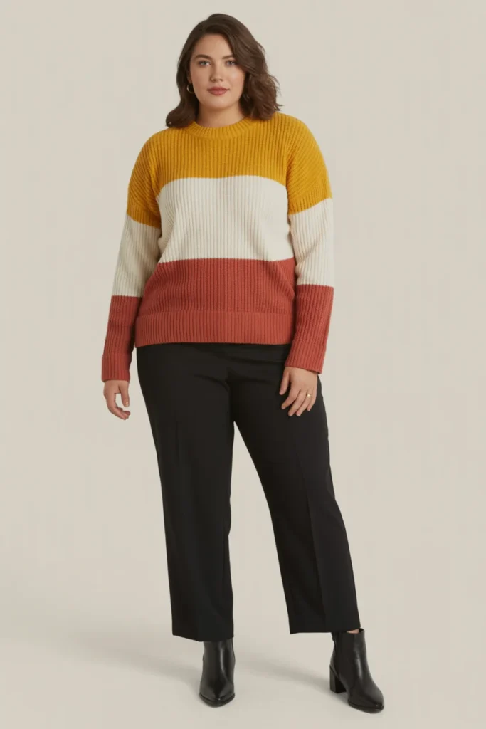 Color-Block Sweater with Black Pants