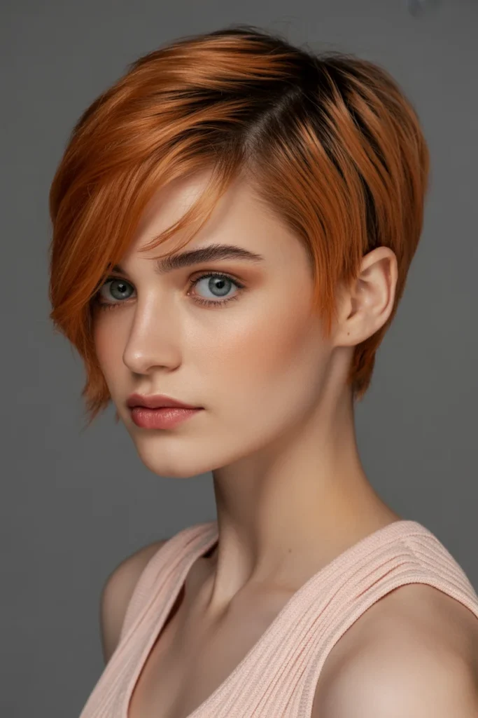 Copper Pixie with Swooped Fringe