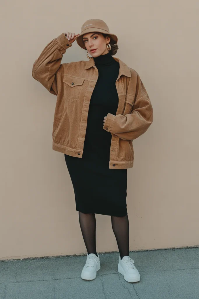  Corduroy Jacket with Turtleneck Dress
