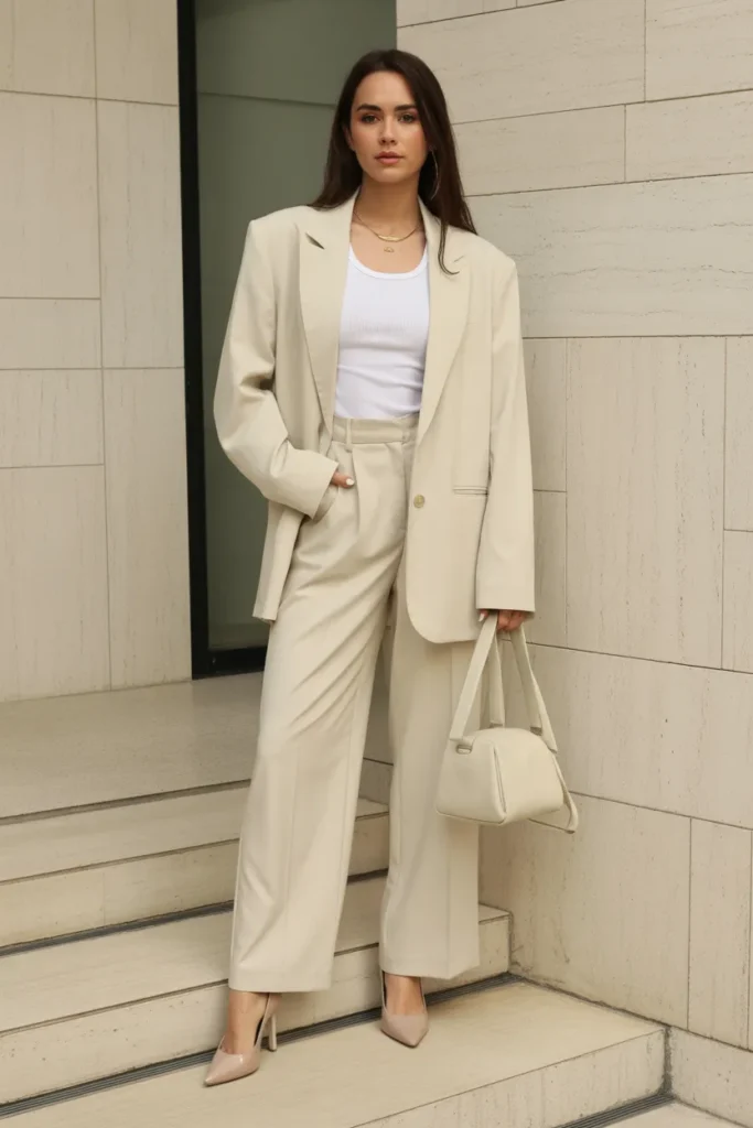 Cream Blazer and Cream Pants