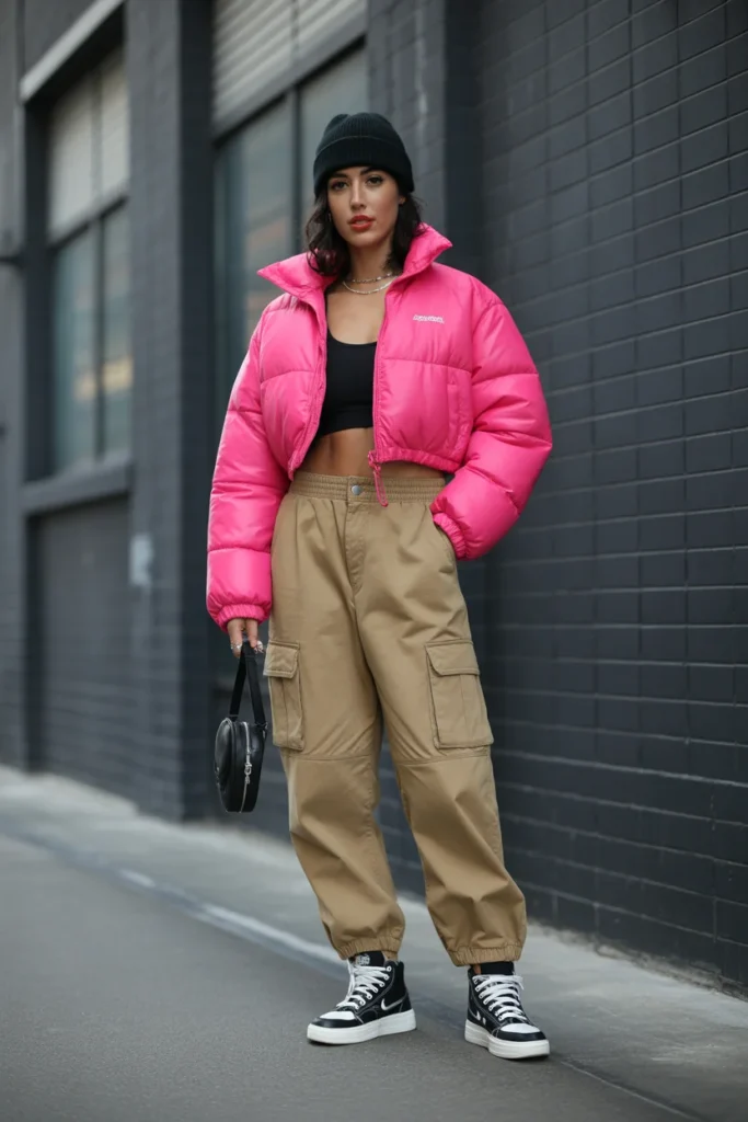 Cropped Puffer with Cargo Pants