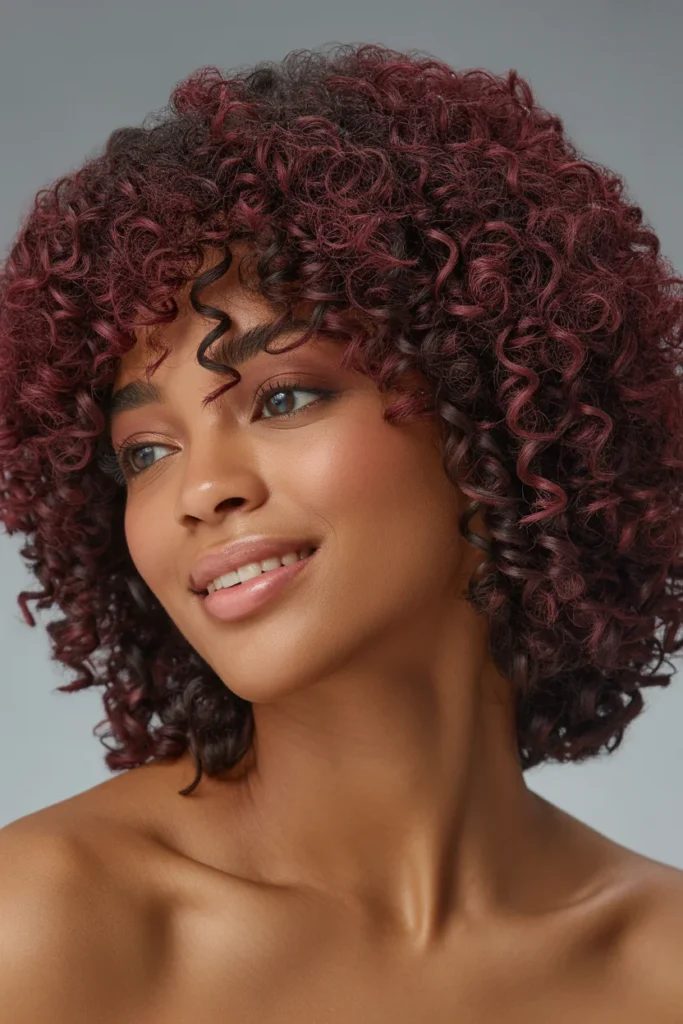Deep Burgundy Wine Natural Curls
