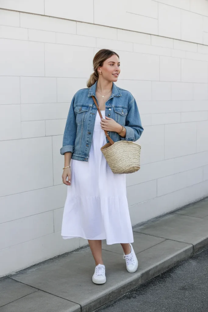  Denim Jacket and White Dress