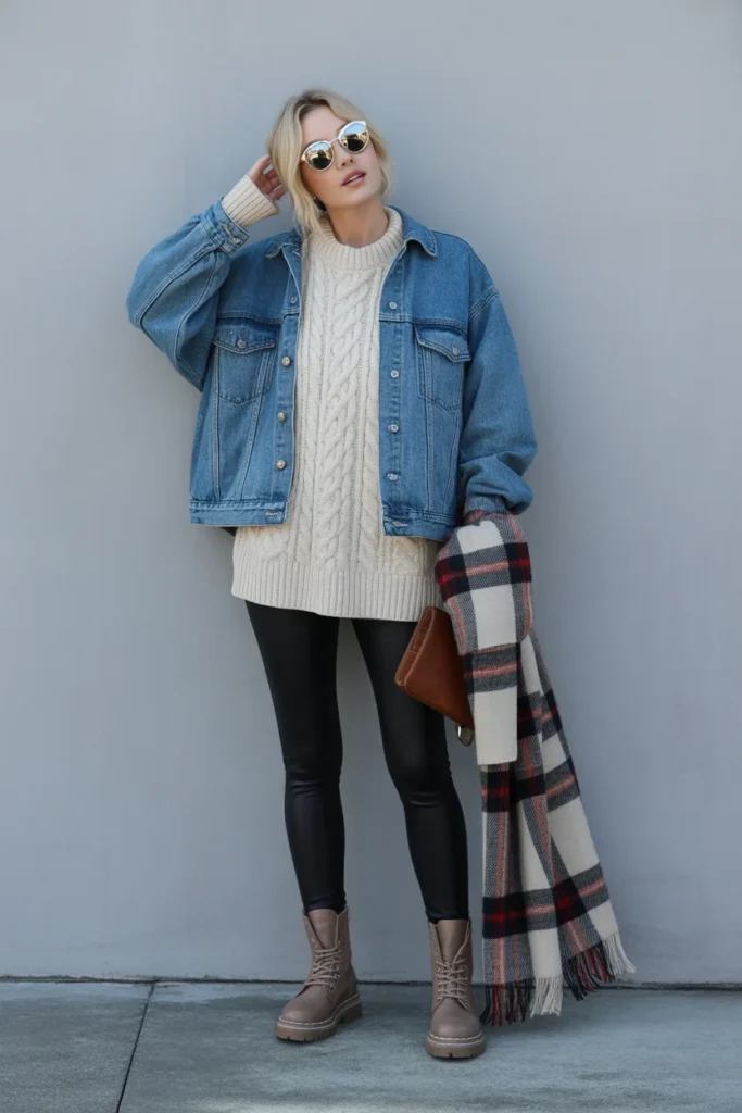Denim Jacket with Sweater Layers