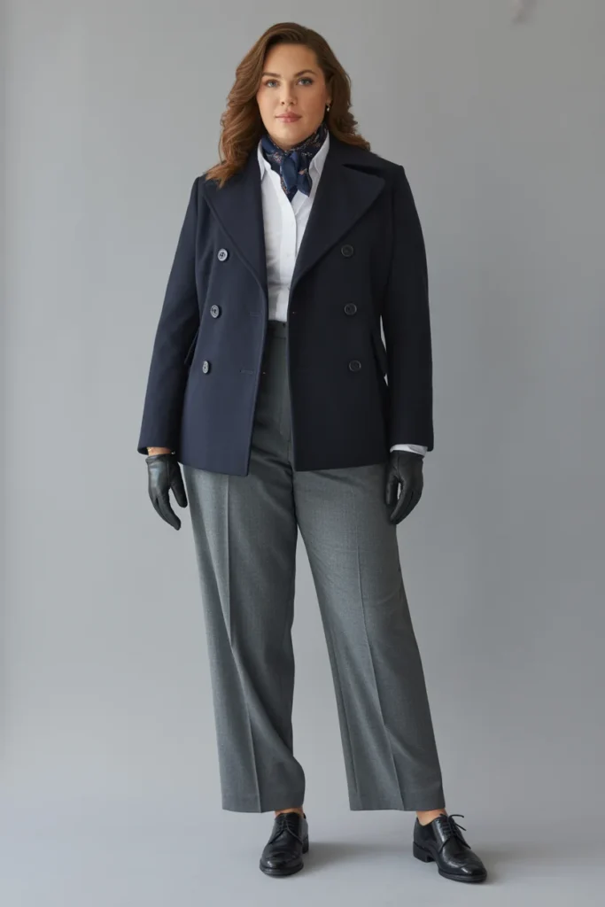 Double-Breasted Peacoat with Dress Pants