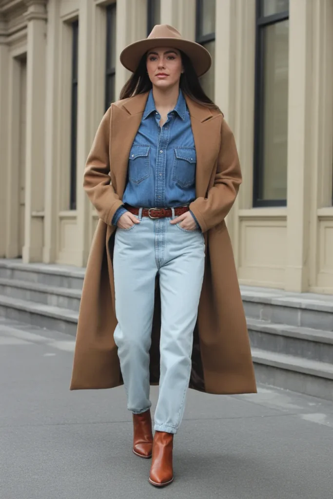 Double Denim with Long Coat