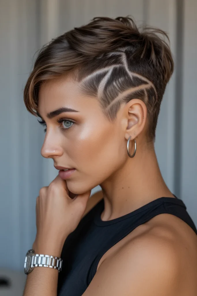 Edgy Pixie with Shaved Design Details