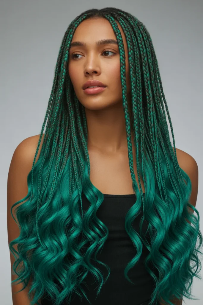 Emerald Green Knotless Braids