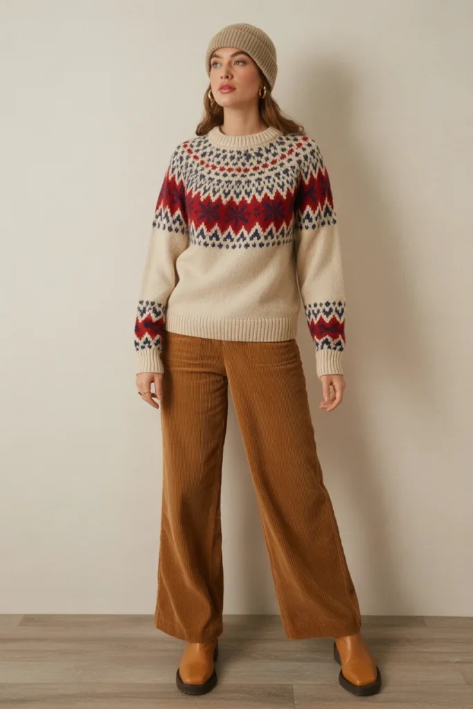 Fair Isle Sweater with Corduroy Pants