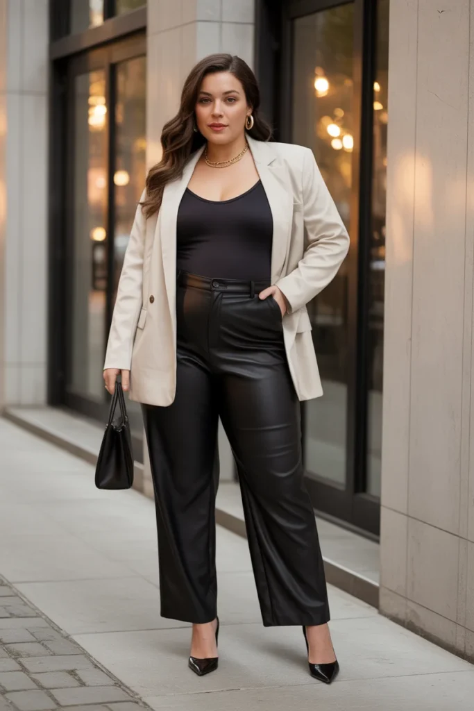 Faux Leather Pants with Oversized Blazer