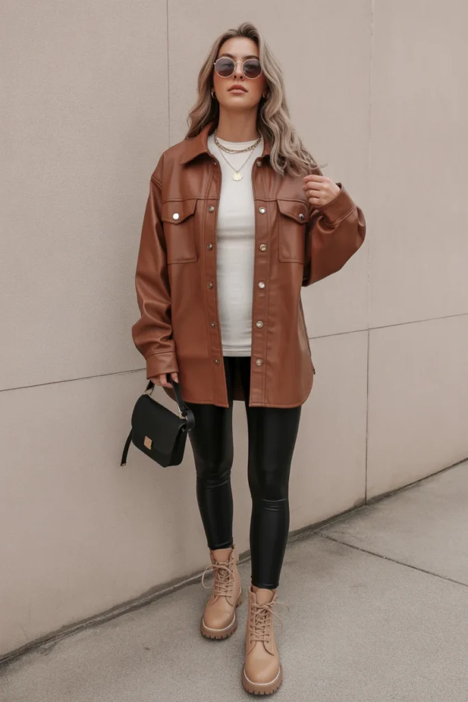  Faux Leather Shacket with Leggings