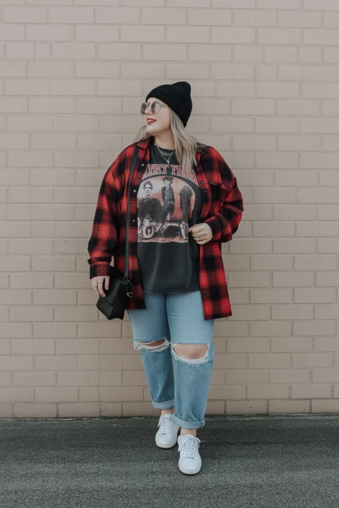  Flannel Shirt with Graphic Tee