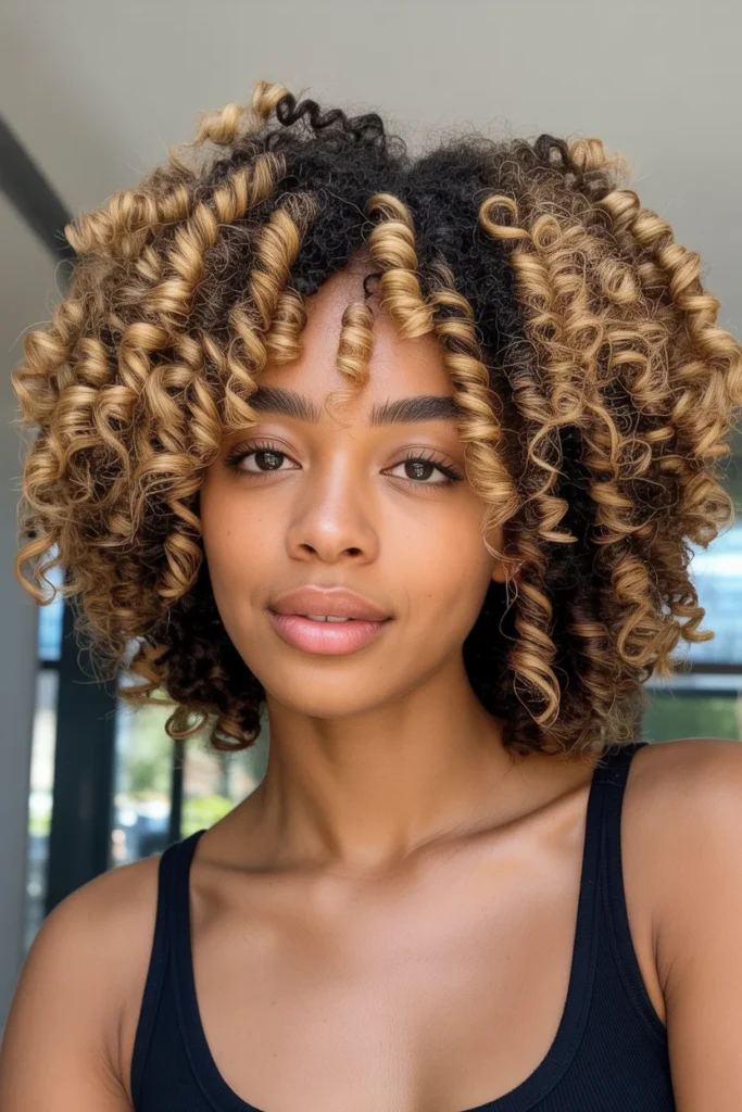 Golden Blonde Money Pieces on Natural Hair