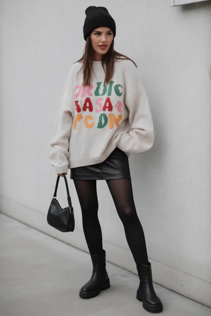 Graphic Sweater and Mini Skirt