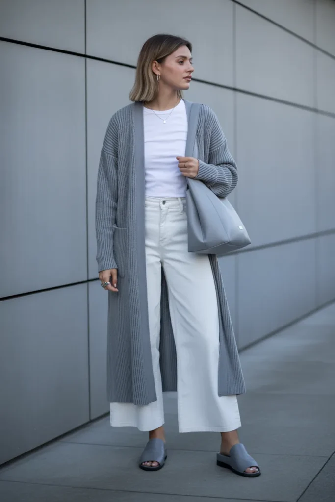 Gray Cardigan and White Basics