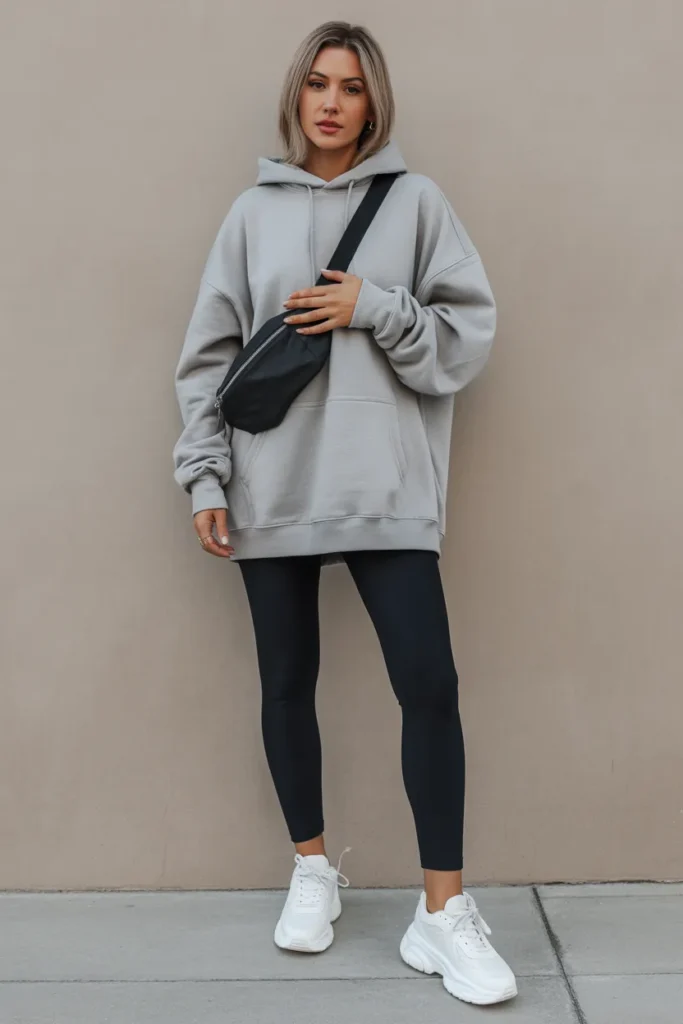 Gray Hoodie and Black Leggings
