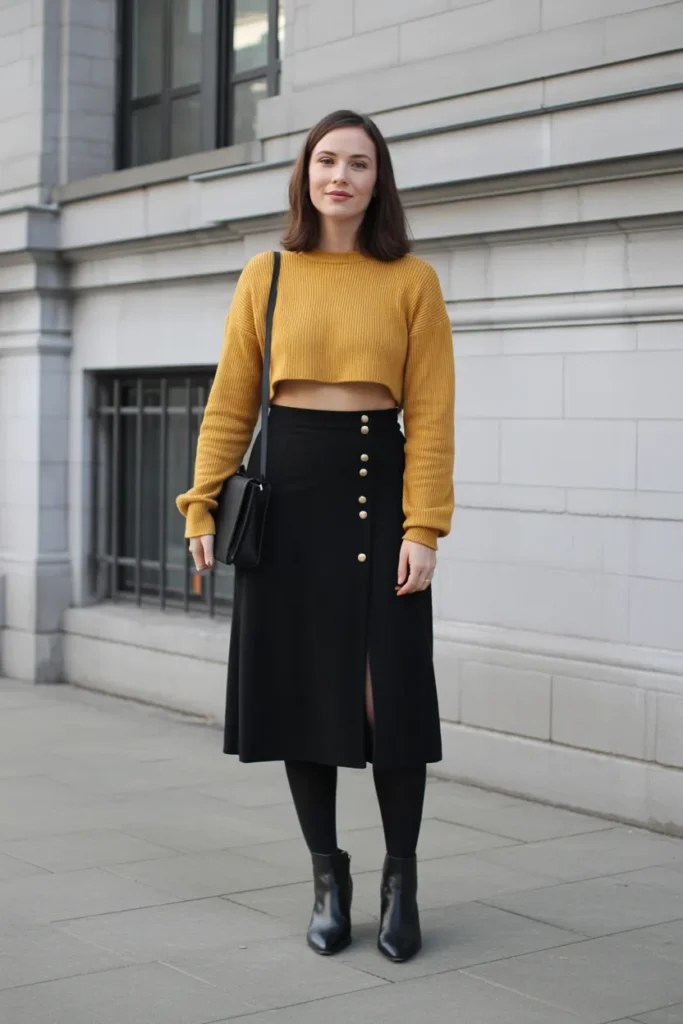 High-Waisted Wool Skirt with Cropped Sweater