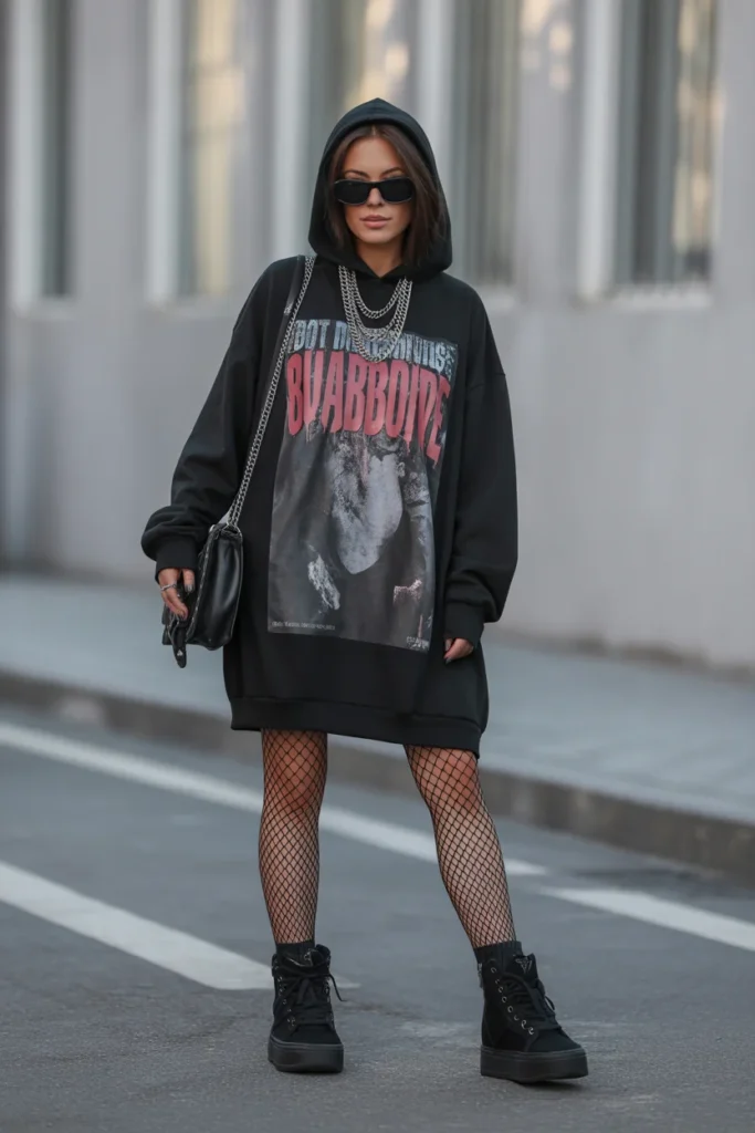 Hoodie Dress with Sneaker Boots