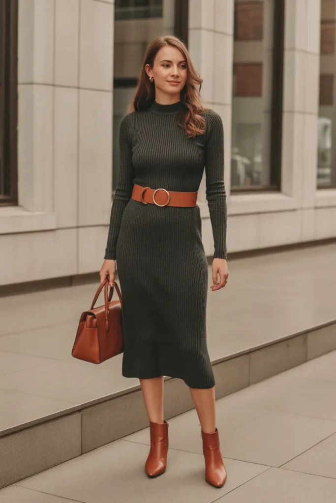 Knit Dress with Statement Belt