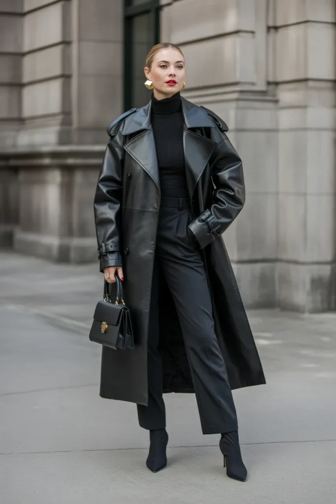 Leather Trench Coat Power Look