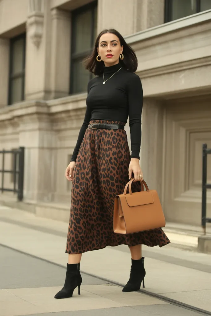 Leopard Print Midi Skirt with Solid Basics