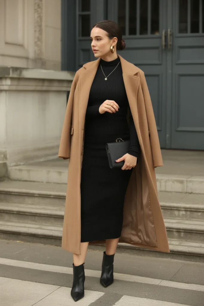 Long Coat with Bodycon Dress